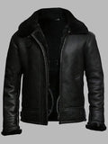 Mens Black Aviator Flight Sheepskin Shearling jacket With Fur Lining