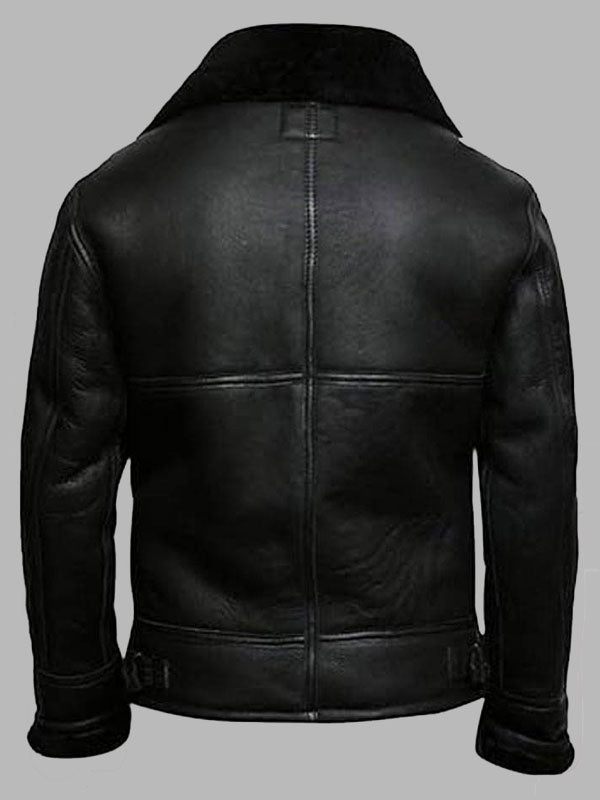 Mens Black Aviator Flight Sheepskin Shearling jacket With Fur Lining