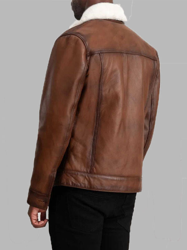 Men Vintage Shearling Leather Jacket