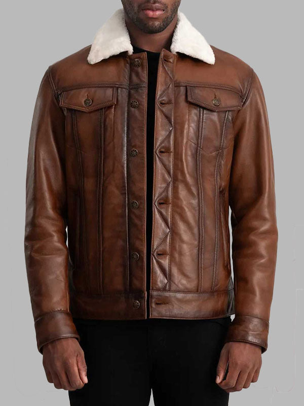 Men Vintage Shearling Leather Jacket