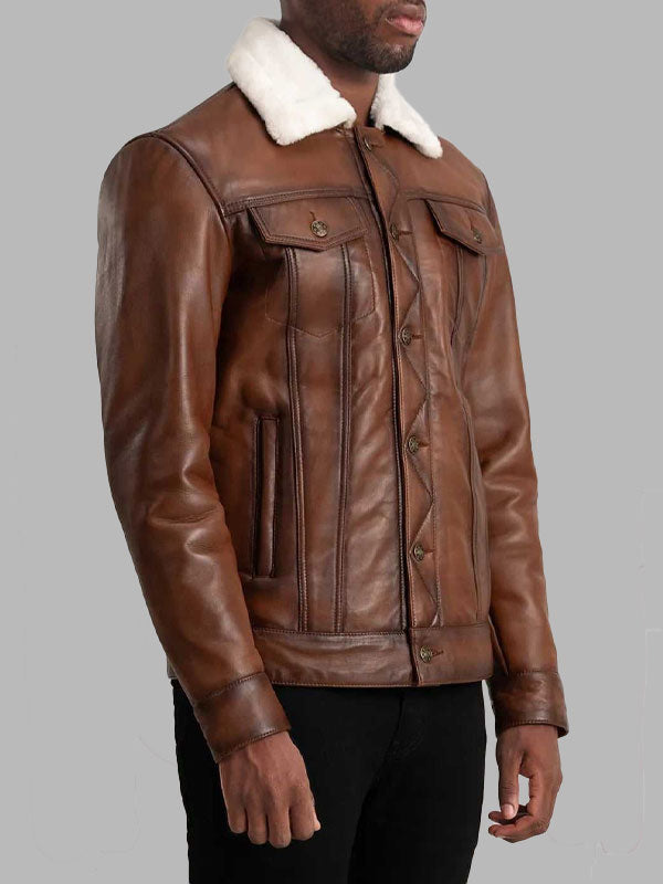 Men Vintage Shearling Leather Jacket