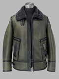 Men's Vintage Olive Green Shearling Turn Down Collar Jacket