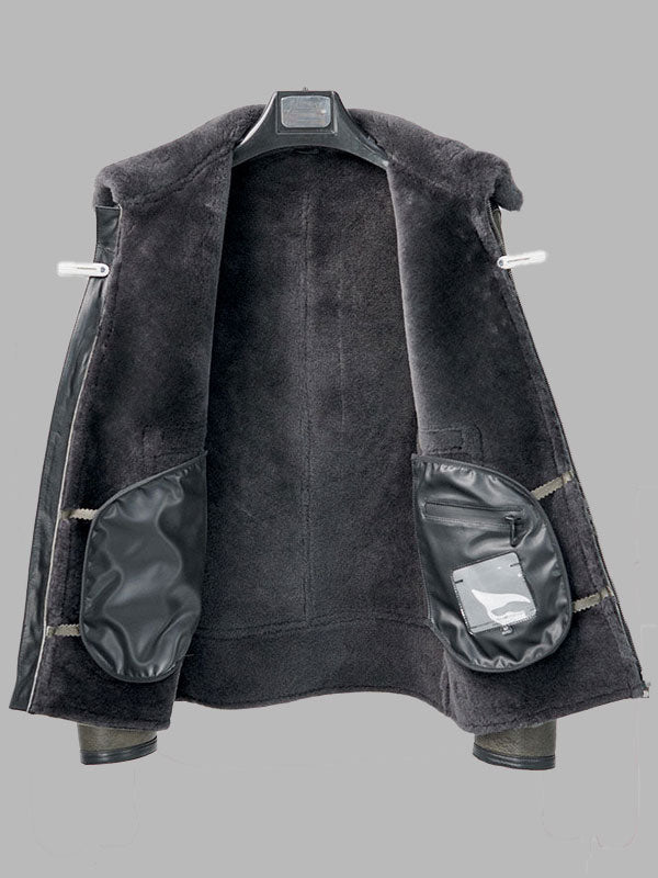 Men's Vintage Olive Green Shearling Turn Down Collar Jacket
