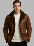 Men's Brown Shearling Vintage Style Genuine Sheepskin Leather Jacket