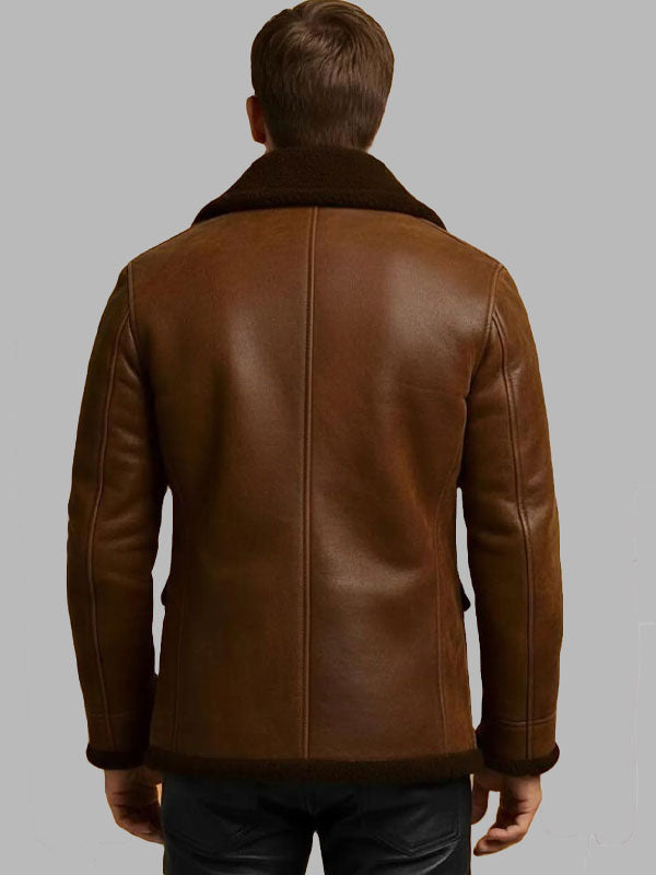 Men's Brown Shearling Vintage Style Genuine Sheepskin Leather Jacket