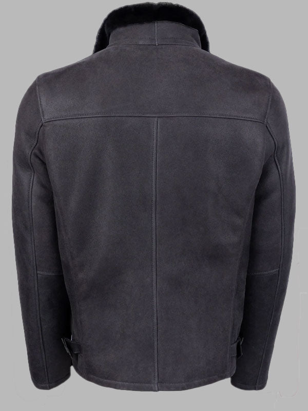 Men Dark Grey Vintage Shearling Jacket