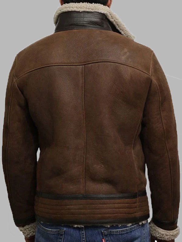 Men's Brown Genuine Shearling Sheepskin Leather Jacket Vintage