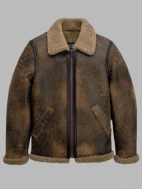 Men Brown Shearling Sheepskin Aviator Jacket