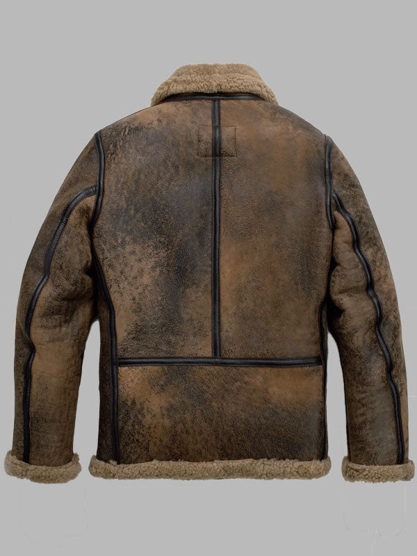 Men Brown Shearling Sheepskin Aviator Jacket