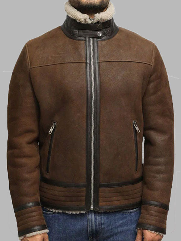Men's Brown Genuine Shearling Sheepskin Leather Jacket Vintage