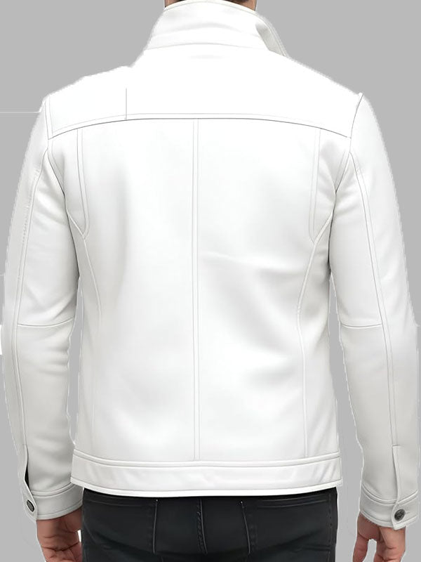 Men White Premium Genuine Biker Leather Jacket
