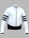Men White And Black Patches Genuine Leather Jacket