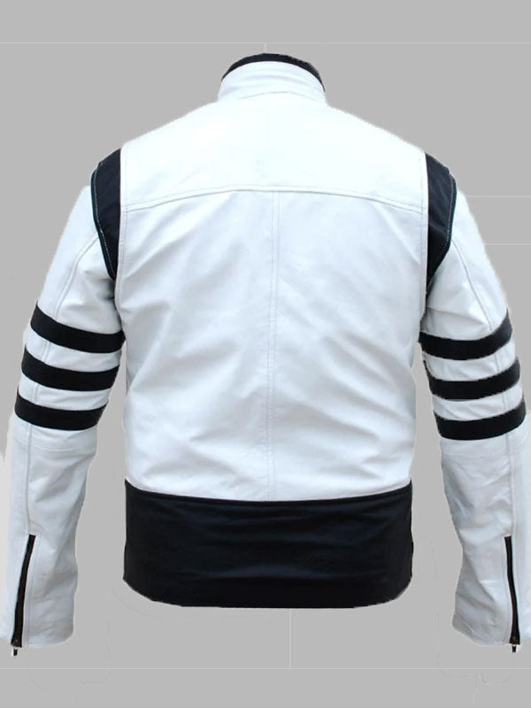 Men White And Black Patches Genuine Leather Jacket