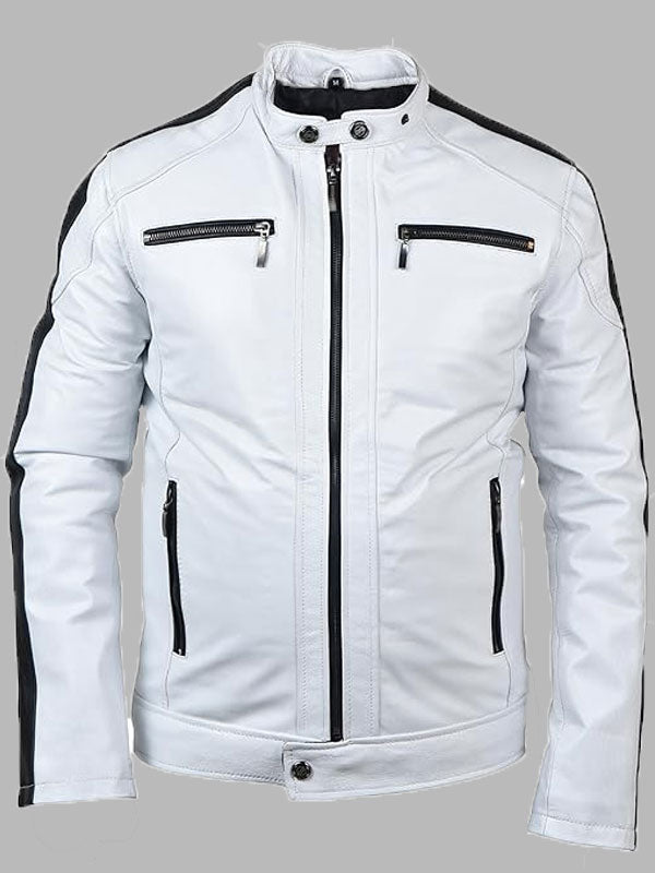 Men's Biker Style White Genuine Leather Jacket