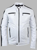 Men's Biker Style White Genuine Leather Jacket