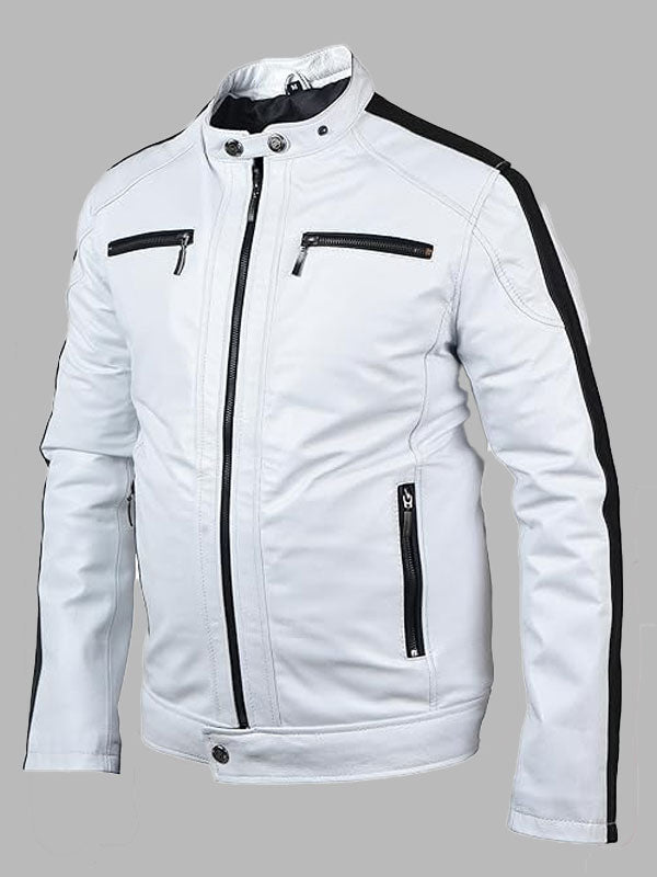 Men's Biker Style White Genuine Leather Jacket