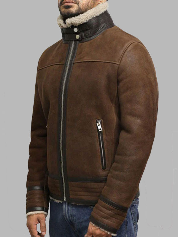 Men's Brown Genuine Shearling Sheepskin Leather Jacket Vintage