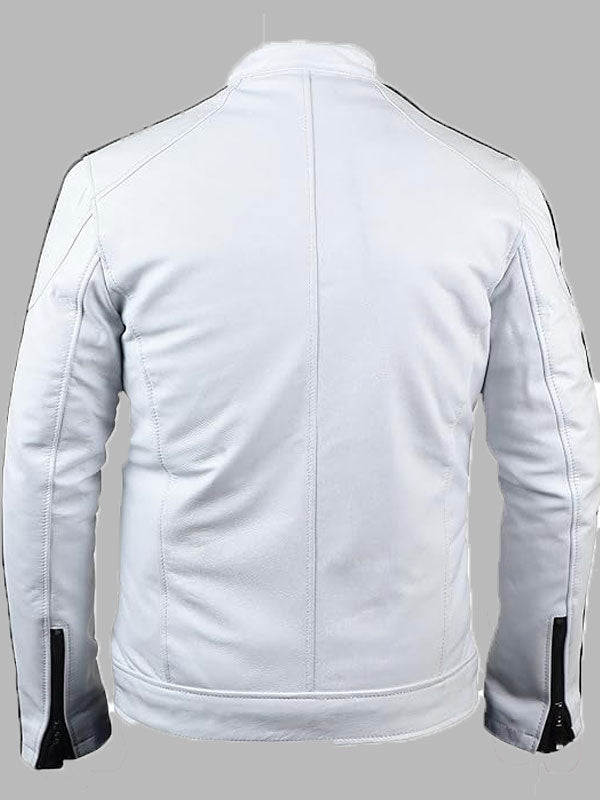 Men's Biker Style White Genuine Leather Jacket