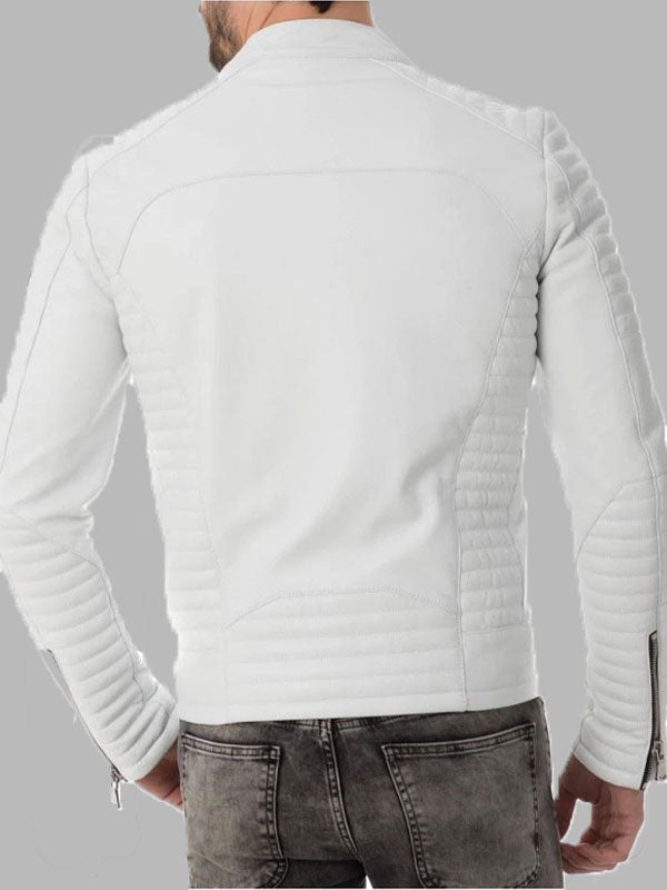 Men's 100% Real Leather Biker Motorcycle White Jacket