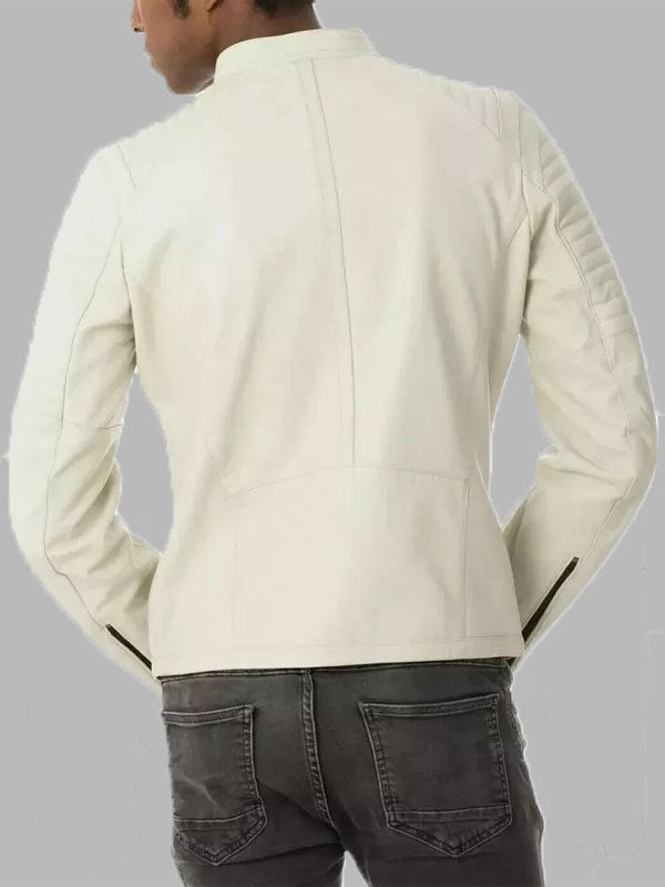 Men's White Real Lambskin Leather Motorcycle Jacket