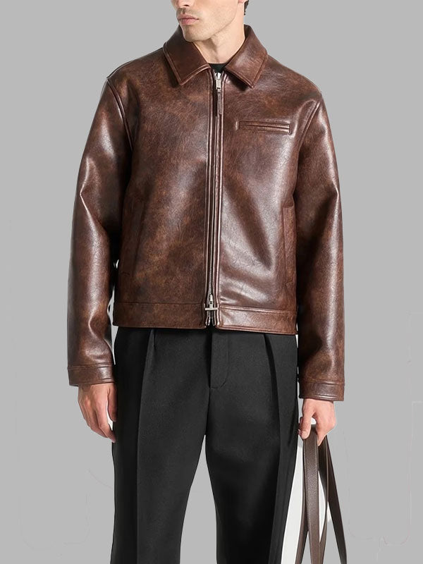 Men Brown Laurent Vintage Leather Jacket