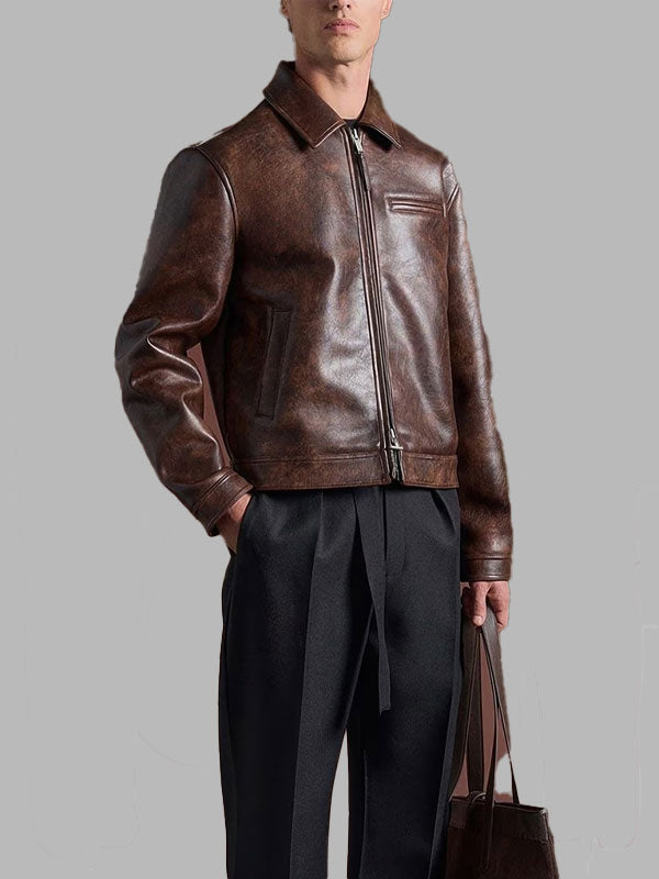 Men Brown Laurent Vintage Leather Jacket