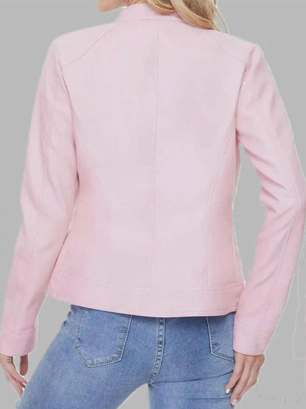 Isabella Pink Leather Biker Jacket