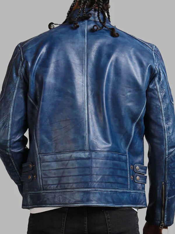Men's Biker Blue Leather Jacket
